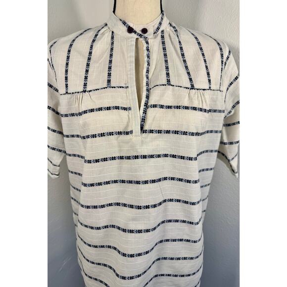 Ace & Jig White Striped Top Short Sleeve Embroidered Cotton Pullover S - Picture 1 of 8